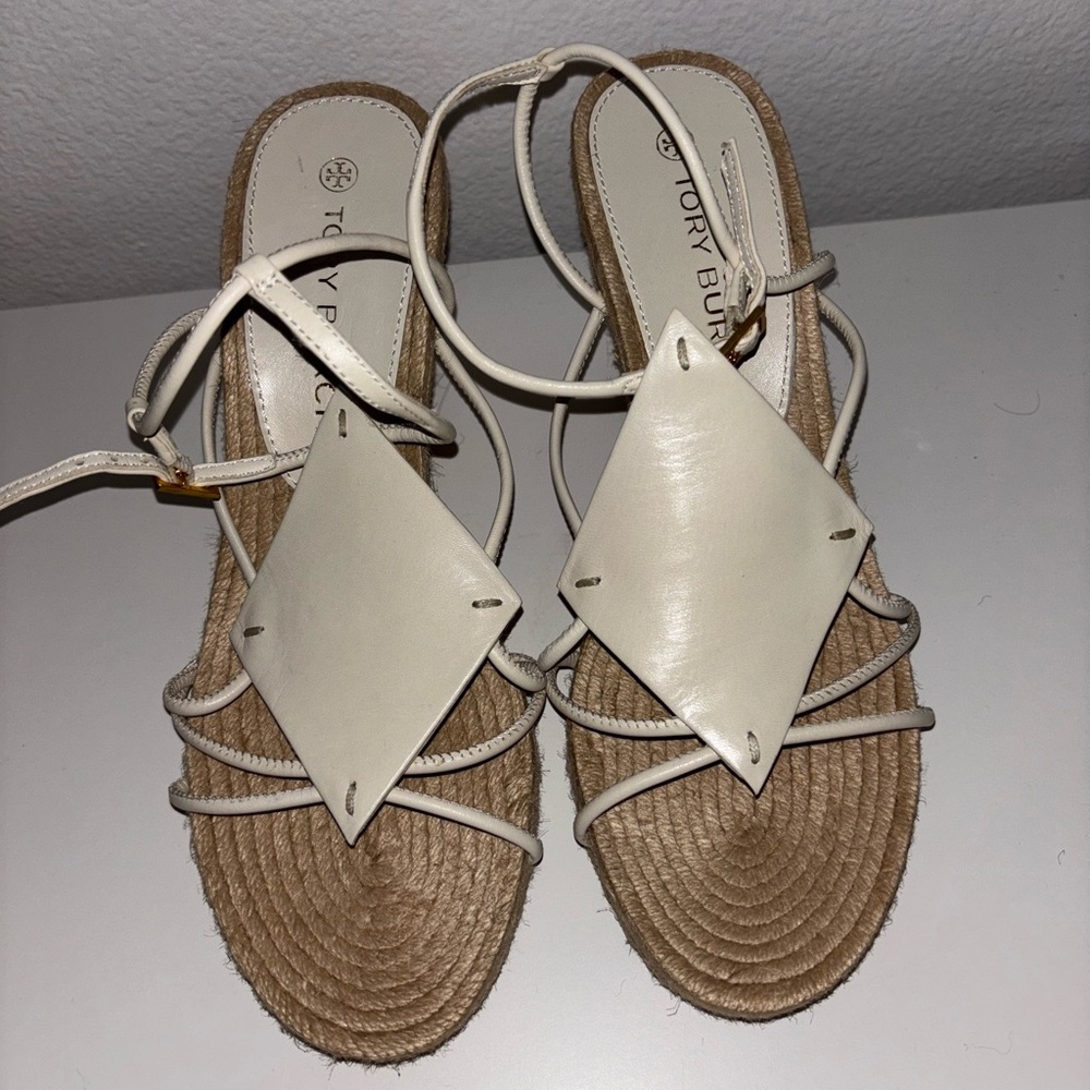 Tory Burch Cream and Tan Strappy Sandals